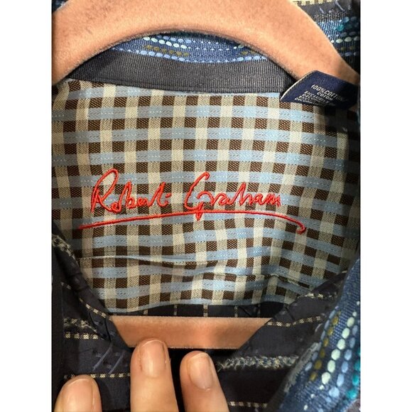 Robert Graham Flip Cuff Button Up Shirt Mens Size Medium Blue Stripe Work - Picture 4 of 11